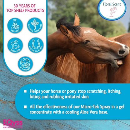 EQyss Micro-Tek Equine Itch Relief Gel - Soothes Irritated Skin, Stops Itching, Scratching, Rubbing - for all Horses, Ponies, Mares, Foals (16 oz)