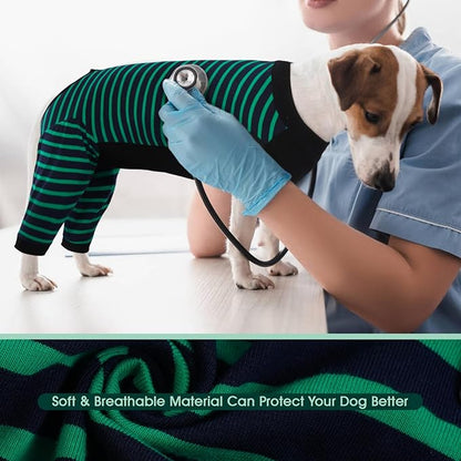 Kuoser Dog Recovery Suit, Anti Licking Dogs Rear Leg Sleeve, Abdominal Dog Surgical Suit with Pants Cover Protect Wounds, Dogs Elbow Protector Soft Pet Surgery Onesie Cone Alternative, Green 3XL