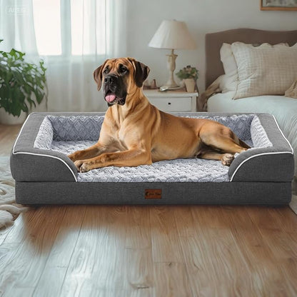 Orthopedic XXL Dog Bed for Extra Large Dogs, Waterproof Memory Foam Dog Beds with Sides, Egg-Crate Foam and Non-Slip Bottom Big Dogs Beds with Washable Removable Cover(XX-Large,Dark Grey)