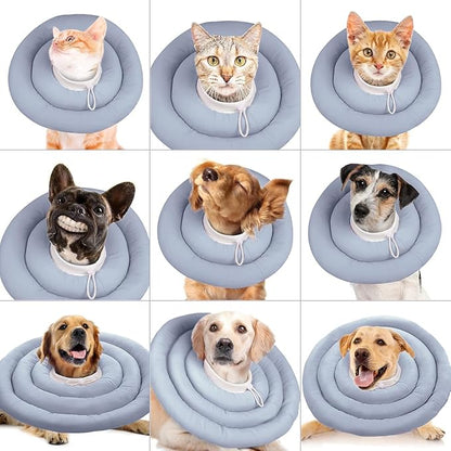 IDOMIK Dog Recovery Collar, Waterproof Soft Dog Cone After Surgery, Comfy Protective Elizabethan Collar Alternative for Dogs Cats, Adjustable Pet Neck Donut Cone Anti-Licking Biting Wounds,Blue,M