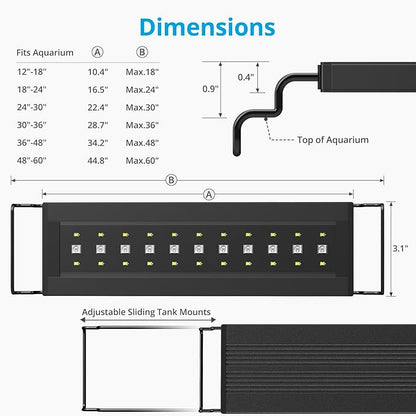 NICREW C10 24/7 LED Aquarium Light for Plants, 36-48 Inches, Full Spectrum Fish Tank Light with Timer, Brightness Adjustable
