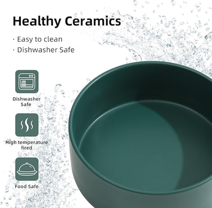 Ceramic Raised Dog Bowl Set, Elevated Dog Bowl with Stand, Food and Water Bowl for Large Breed Dogs, Weighted Dog Dishes, Pet Bowl(8.2'',60OZ, Green)