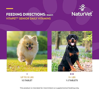 NaturVet VitaPet Senior Daily Vitamins Plus Glucosamine, Dog Multivitamin Supplement, Chewable Tablets, Time Release, Made in The USA with Globally Source Ingredients 180 Count