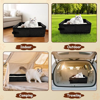 Foldable Travel Litter Box for Cats, Waterproof Portable Cat Travel Litter Box Folding, 15.75 * 11.82 * 3.94 Inches, Traveling & Camping Cat Supplies - Blue