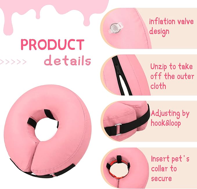 Supet Inflatable Dog Cone Collar for Large Medium Small Dogs, Soft Cone Collar for Dogs Cats, ECollar Doggie Neck Donut Dog Cone Alternative After Surgery