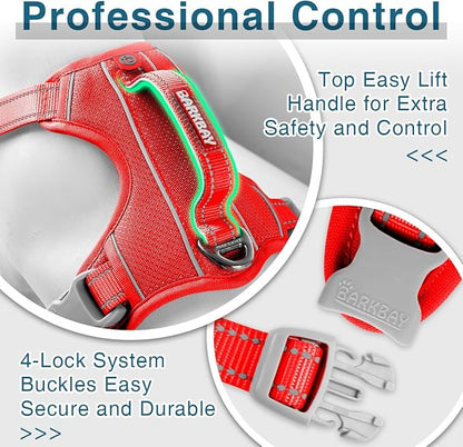 BARKBAY Dog Harness No Pull with ID Tag Pocket - Heavy Duty, Reflective, Easy Control for Large Dogs(Red,M)