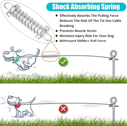 Jenico Dog Tie Out Cable, 10-150FT Runner Cable with Swivel Hook and Shock Spring, Yard & Camping Dog Leash Tether for Small to Medium Pets Up to 500 LBS
