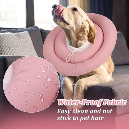 IDOMIK Dog Recovery Collar, Waterproof Soft Dog Cone After Surgery, Comfy Protective Elizabethan Collar Alternative for Dogs Cats, Adjustable Pet Neck Donut Cone Anti-Licking Biting Wounds,Pink,2XL