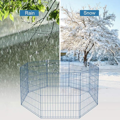30 Tall Dog Blue Playpen Crate Fence Pet Kennel Play Pen Exercise Cage -8 Panel