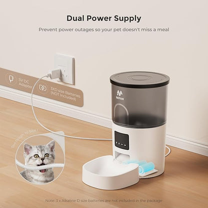 Automatic Cat Feeder - 3L Pet Dry Food Dispenser with Timed Programmable Portion Control, Dual Power Backup, Easy Set Up, 10 Meals Per Day for Cats and Puppies（Remote Not Supported）