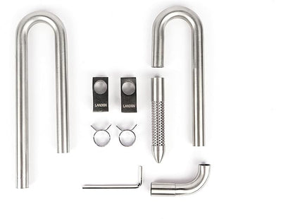 LANDEN 304 Stainless Steel Lily Pipes with Clamps for Rimless Glass Aquarium, Inflow and Outflow Set (Pipe Diameter 12mm)…