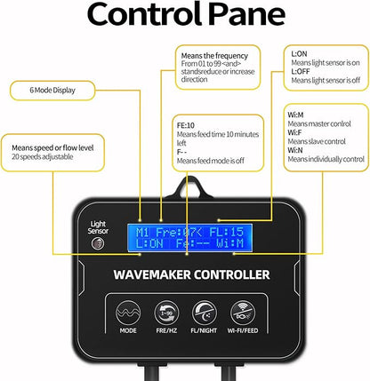 2100 GPH Wave Maker for Aquarium, Ultra Quiet DC 24V Fish Tank Powerhead with Strong Magnet Suction Base, Circulation Water Pump Wavemaker with Controller and LED Display for 30-70 Gallon Tank