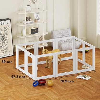 Clear Acrylic Dog Playpen Transparent Dog Playpen Indoor, Easy Assemble Clear Pet Pen for Puppy Bunny Cat Pig, Sturdy & Easy Cleaning Plastic Dog Puppy Fence (30" H, 10PCS)