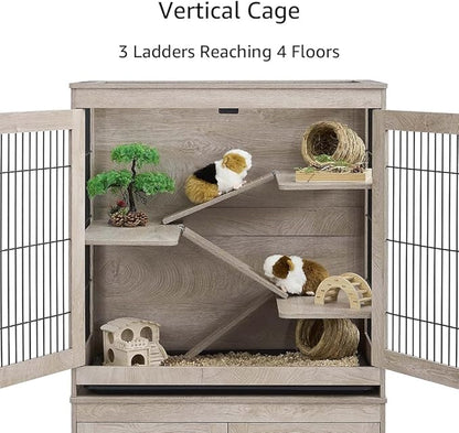 unipaws Ferret Cage with Storage, Large Vertical Hamster Cage, Iguana, Rabbits, Chinchillas, Pet Rats, Guinea Pigs - Multi-Level Small Animal Cage with Ramps, Platforms, and Wheels