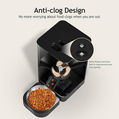VOLUAS Automatic Cat Feeders - Pet Dry Food Dispenser with Timer, Automatic Cat Feeders with Desiccant Bag, Programmable Portion Size Control 4 Meals Per Day, 10s Voice Recorder