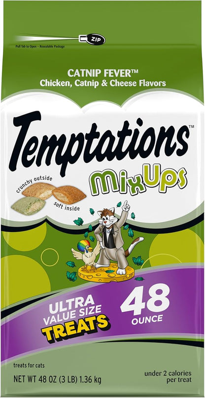 Temptations MixUps Catnip Fever Flavor Crunchy and Soft Cat Treats, 48 oz. Bag