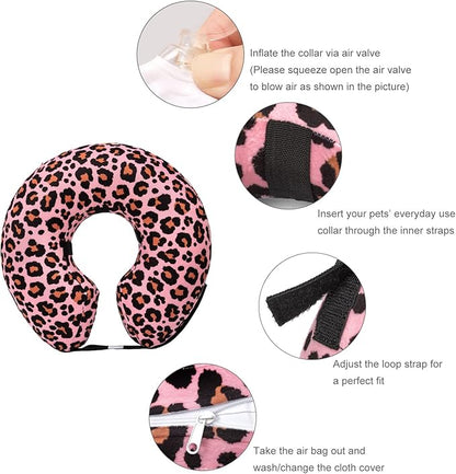 CuteBone Inflatable Dog Donut Collar with Removable Soft Fleece Covers for Small/Medium/Large Dogs and Cats After Surgery GWB10M