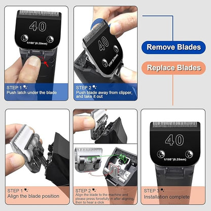 4F Blades Dog Grooming Blades Compatible with Andis/Oster A5/Wahl KM-10 Series Dog Clippers,Detachable Clipper Replacement Blade,Black(4FC/3PCS)