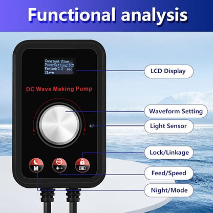 CONQUERALL 520-2600GPH 15W Wave Maker for Aquarium 24V DC Fish Tank Wave maker Sine Wave Technology Large Flow and Ultra Quiet Suit for Freshwater and Saltwater