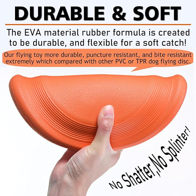 Rubber Flying Disc Dog Toy 2-Pack – 9.25" Puncture-Resistant Fetch Disc