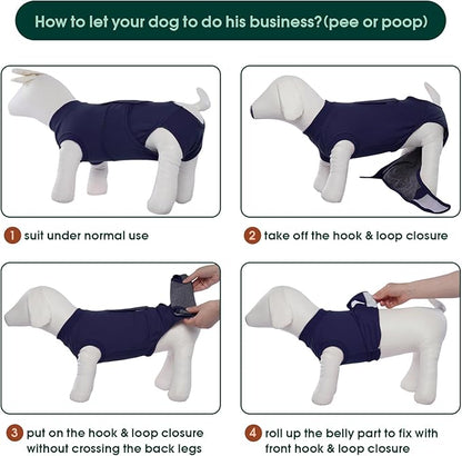Kuoser Dog Surgery Suit Female Spay, Dog Recovery Suit Male Neuter, Puppy Clothes Onesie for Surgery Anti Licking Abdominal Wounds Pet Surgical Recovery Bodysuit Shirt, Substitute E-Collar & Cone