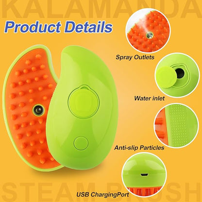 Cat Steam Brush, 3 in 1 Pet Steamy Brush, Silicone Grooming Comb with Steam, Pet Hair Remover Misting Comb for Indoor Cats Dogs(Mango Yellow/Green)