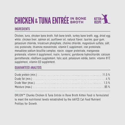 ORIJEN Chunks & Shreds Wet Cat Food Chicken and Tuna Kitten Entrée 3oz Cans (12 Count)