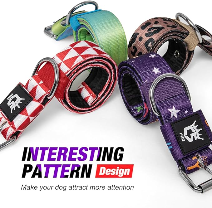 TSPRO Tactical Dog Collar 1.25 Inch Wide Thick Dog Collars with Heavy Duty Metal Buckle, Durable, Strong, Adjustable for Small Dogs (Rainbow S)