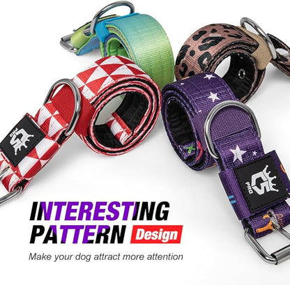 TSPRO Tactical Dog Collar 1.25 Inch Wide Thick Dog Collars with Heavy Duty Metal Buckle, Durable, Strong, Adjustable for Small Dogs (Constellation Purple S)