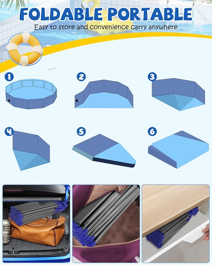 YSJILIDE Portable Dog Pool PVC Pet Swimming Pool Bathtub Collapsible Dog Pool, Hard Plastic Pool for Pets to Swim and Bath (S-32"x 8" Dark Grey)