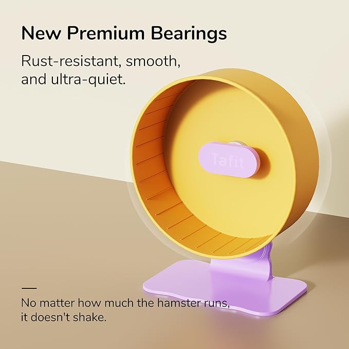 Quiet Hamster Wheel 10.2 Inch Dual-Bearings Silent Small Animals Running Exercise Wheel Height Adjustable for Syrian Hamsters, Gerbils, Rats, or Other Small Pets, Passionfruit Yellow