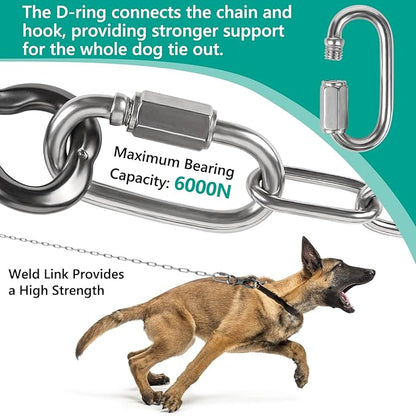 Tresbro Heavy Duty Dog Chains for Outside, 10FT Stainless Steel Tie Out Cable with Swivel Hook for Large Dogs, Metal Chew Proof Pet Runner Chain Leash Lead for Outdoor Camping Hiking Yard, 5MM
