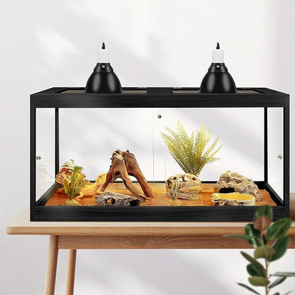 PROLEE Bearded Dragon Tank,Tempered Glass Reptile Tank with Mesh Roof and Front Sliding Door,Anti-Scratch Lizard Tank,Spacious Reptile Enclosure for Snakes,Lguanas (Black, 63Gallons,40"x20"x20")