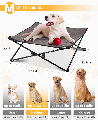 KingCamp Elevated Dog Bed for Medium Dogs, Raised Outdoor Indoor Portable Cooling Cot Lifted Pet Hammock off Ground with Washable Breathable Mesh & Frame with Non Slip Foot for Camping Backyard, Black