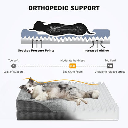 INVENHO Orthopedic Dog Beds Large Sized, XL Washable Egg-Crate Memory Foam Dog Couch Bed with Washable Removable Cover, Waterproof Lining and Nonskid Bottom