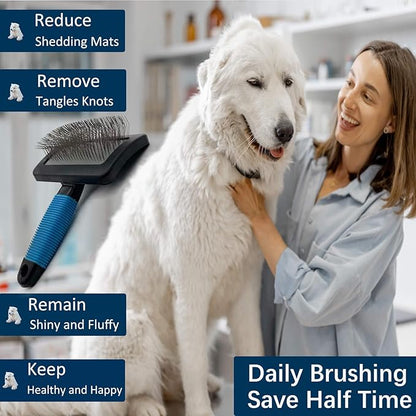 Dog Brush for Long Haired Dogs - Large Firm Slicker Brushes for Poodles, Goldendoodles & Shedding Grooming - Soft Massage Stainless Steel Pins (25mm/1") - Gentle Pet Grooming Wire
