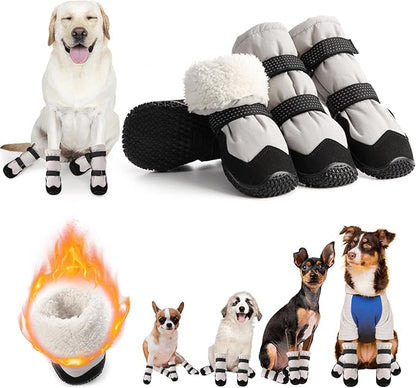 Winter Dog Snow Boots with Warm Wool Lining, Dog Shoes for Large Small Medium Dogs, Dog Booties and Paw Protectors, Anti-Slip Dog Shoes with Reflective for Snow, Hardwood Floors, Hiking (Size 3)