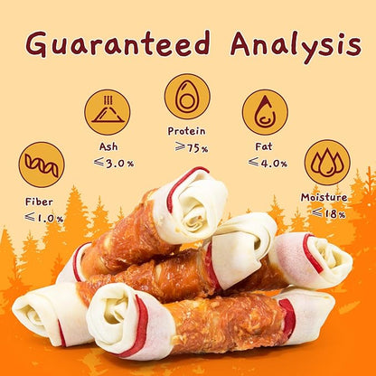 Jungle Calling Chicken Wrap Knotted Bones Dog Chews, Long Lasting Beefhide Treats Real Rawhide Bones for Large Dogs Edible Training Treats