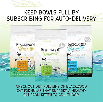 Blackwood Bounty Dry Cat Food, Whitefish & Lentil Recipe for All Life Stages, 10 Pound Bag, High Protein, Grain Free