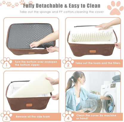Memory Foam Booster Dog Car Seat Medium Dogs, Elevated Pet Car Seat Under 45 LBS, Detachable Washable, Anti-Slip Dog Booster Seat for Car Back Seat Only, Travel Dog Car Bed, Dog Seat Belt