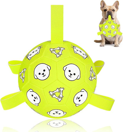 Durable Dog Soccer Ball with Straps – 6" Interactive Fetch & Tug Toy for Small & Medium Dogs