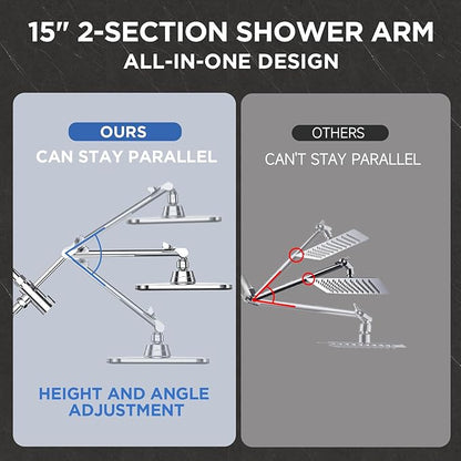 Veken Wide Rain Shower Head with Metal Main Body, High Pressure Showerhead with 6 Mode Handheld Spray Combo for Bathroom Accessories, Home Decor Detachable Dual Shower with Extension Arm,Silver Chrome