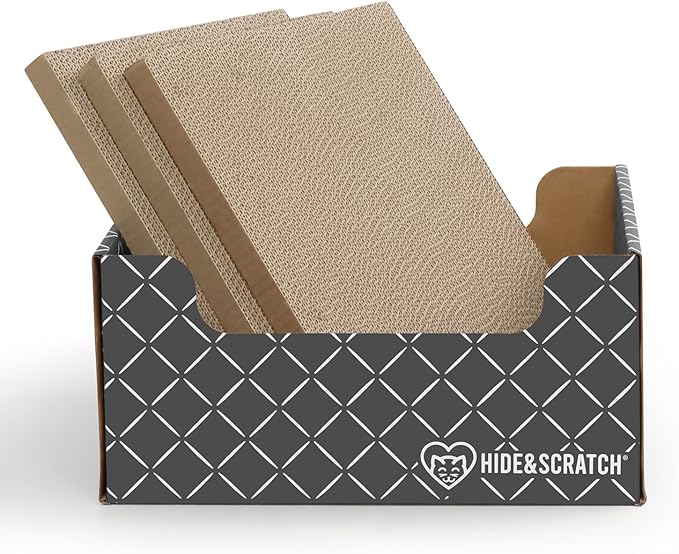 HIDE & SCRATCH Cat Scratcher Box and Cat Bed with Refillable Double-Sided Cardboard Scratch Pad for Indoor Cats