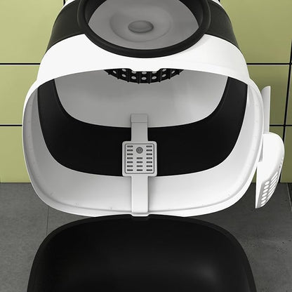 PawHut Cat Litter Box - Covered, High Sides, Air Freshener, Two-Way Entrance, Foldable, Easy Clean, White & Black