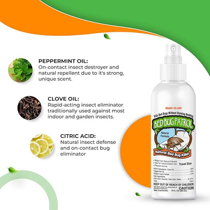 Natural Bed Bug Killer – 3 Pack (3oz Each) Travel Spray – Non-Toxic, TSA Safe, Child & Pet Friendly Formula for Airbnb, Luggage, Hotels, Rideshare, and Work Trips