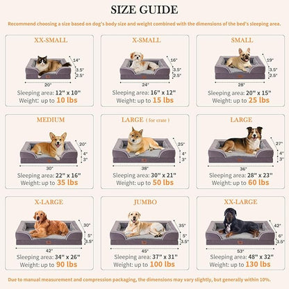 Comfort Expression Large Dog Beds Waterproof Orthopedic Foam Dog Sofa Beds Comfy Pet Bed with Washable Removable Cover & Non-Slip Bottom(Large,Purple)