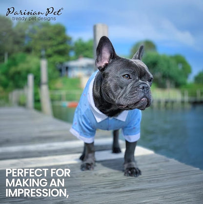 Parisian Pet Nautical Dog Shirt - 100% Cotton Anchor Clothes - Bleach and White - Sleeved - Medium