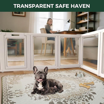 FXW AuraSpace Acrylic Indoor Unleashed Dog Playpen for Small and Medium Dogs, 30 Inch, 8 Panels, White