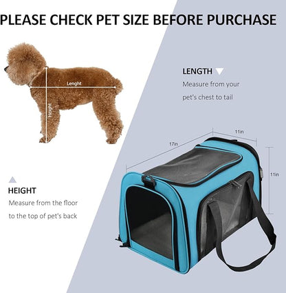 Pet Carrier for Small Medium Cats Puppies up to 15 Lbs, Airline Approved Small Dog Travel Puppy Carrier Soft Sided, Collapsible - Blue