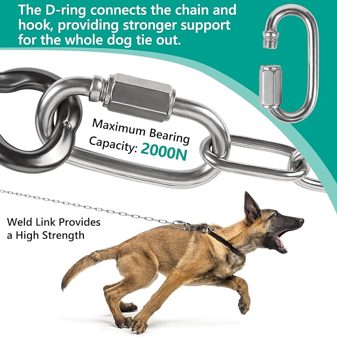 Tresbro Heavy Duty Dog Chains for Outside, 40FT Stainless Steel Tie Out Cable with Swivel Hook for Small Medium Dogs, Metal Chew Proof Pet Runner Chain Leash Lead for Outdoor Camping Hiking Yard, 3MM